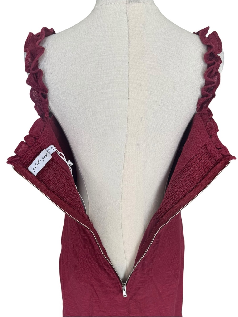 Petal & Pup - NWT Florez Midi Dress Wine Ruffle Straps Smocked Back Sz 6 - Picture 6 of 9